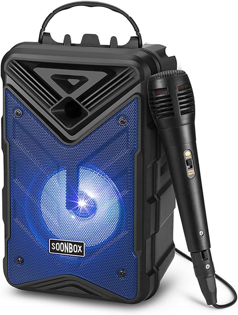 Bluetooth Speaker with Microphone, Wireless Outdoor Speaker with RGB Rhythm Lights, Loud Speaker with Phone Holder for Home, Party, Travel & Outdoor Activities (Blue)