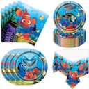 41Pcs Finding Nemo Birthday Party Supplies, 10 9'' Plates, 10 7'' Plates,20 Napkins and 1 Tablecover for Finding Nemo Party Decoration