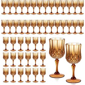 XUWAIDSGN 7oz Plastic Vintage Wine Glasses Drinking Glasses Unbreakable Wedding Glassware Crystal Water Goblets Reusable Drinkware Vintage Champagne Flutes (48, Brown)