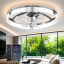 Aphyni Ceiling Fans with Lights and Remote, 20" White Low Profile Ceiling Fan, Modern Flush Mount LED Fan Light, 6 Wind Speeds Fandelier Ceiling Fan with Light for Bedroom, 3000-6500K Dimmable