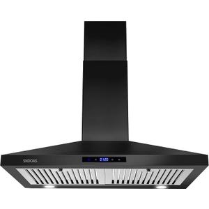SNDOAS Black Range Hood 30 Inch,Stainless Steel Wall Mounted Kitchen Hood with Touch Controls, Ducted/Ductless Convertible,Chimney-Style Stove Hood Vent for Kitchen,Baffle Filters,Black Painted Finish