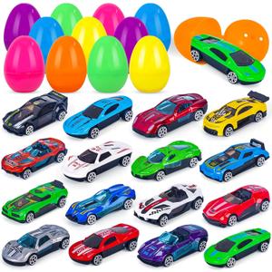 NEUBSAW 16 Packs Easter Eggs with Cars for Boys, Prefilled Easter Eggs for Kids Toddlers Easter Basket Stuffers, Easter Party Favor Supplies for Easter Egg Hunt, Easter Toys Gifts for Boys