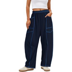 Magritta Womens Baggy Barrel Casual Pants Wide Leg Lounge Fashion Palazzo Pants with Pockets (Large)