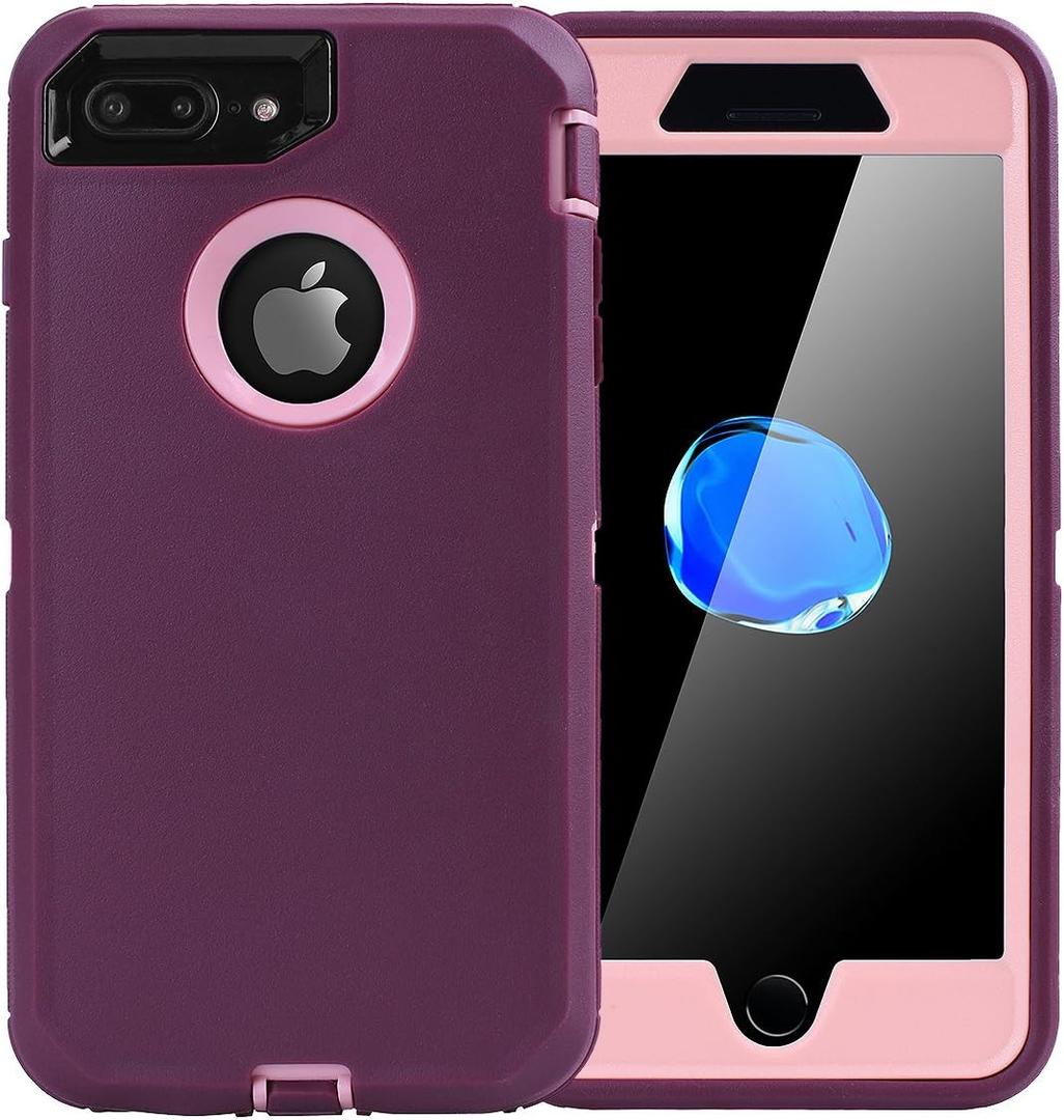 AICase iPhone 8 Plus/7 Plus Case, Heavy Duty Tough 4 in 1 Rugged Shockproof Cover with Built-in Screen Protector (Pink/Purple)