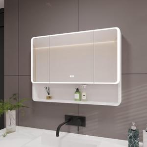 basenji 35"x28" Lighted Medicine Cabinet, Bathroom Mirror with Storage Touch Screen Switch Anti-Fog, Adjustable Brightness Aluminum Cabinet with Adjustable Shelf for Bathroom, livingroom (White)