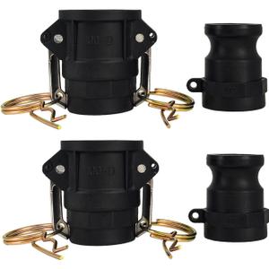 Camlock Fittings 1 Inch Type A & D Polypropylene Cam and Groove Hose Fitting Kit with 1" Female & Male Camlock x 1" Shank (Hose Barb), Cam and Groove Hose Couplings (2 Sets/ 4 Pcs)