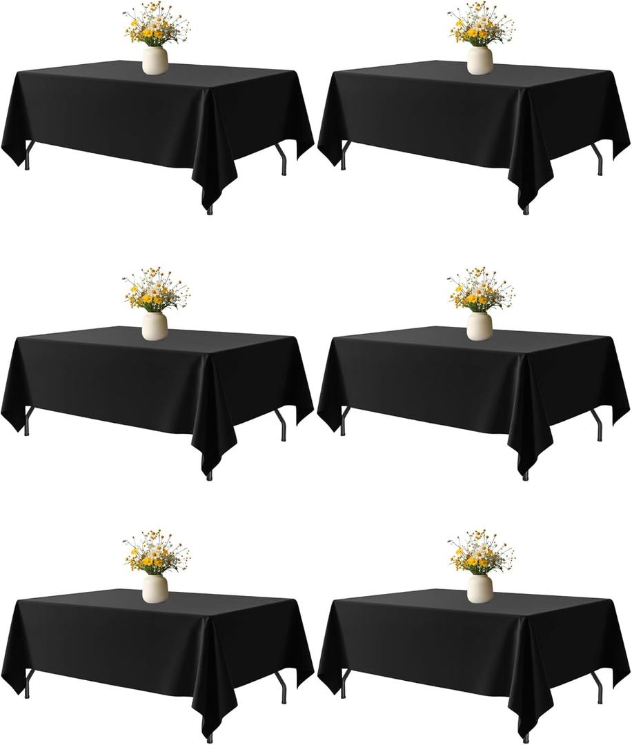 Black Fabric Rectangle Table Cloth - 6 Pack, 60"  102" Washable Tablecloth for 5FT Tables, Wrinkle-Resistant & Heat-Proof Table Cover for Weddings, Dinners & Parties