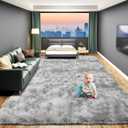 Fluffy Soft Area Rugs for Bedroom, 4X6 Indoor Modern Area Rugs Fluffy Living Room Carpets for Kids Bedroom Home Decor Nursery Rug, High Pile Soft Throw Rug, Anti-Skid, Tie-Dyed Light Grey (6' x 4' (Rectangular))