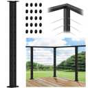 36" Cable Railing Corner Post, Fixed Top Mount 90 L-Drilled One Post Corner Solution, Stainless Steel T304 Heavy-Duty Handrail Corner Post, Matte Black Flat Top Deck Angle Post