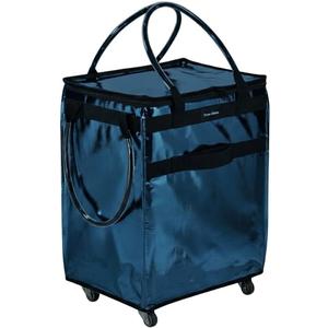 Reusable Grocery Bag On Wheels Large Capacity Shopping Trolley Foldable Rolling Tote Bag with Heavy Duty Handle for Travel (Navy Blue, Large)