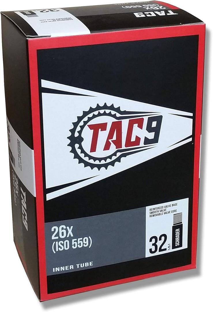 2 x TAC 9 Bike Tubes, 26" Standard Schrader Valve - Select Your Size