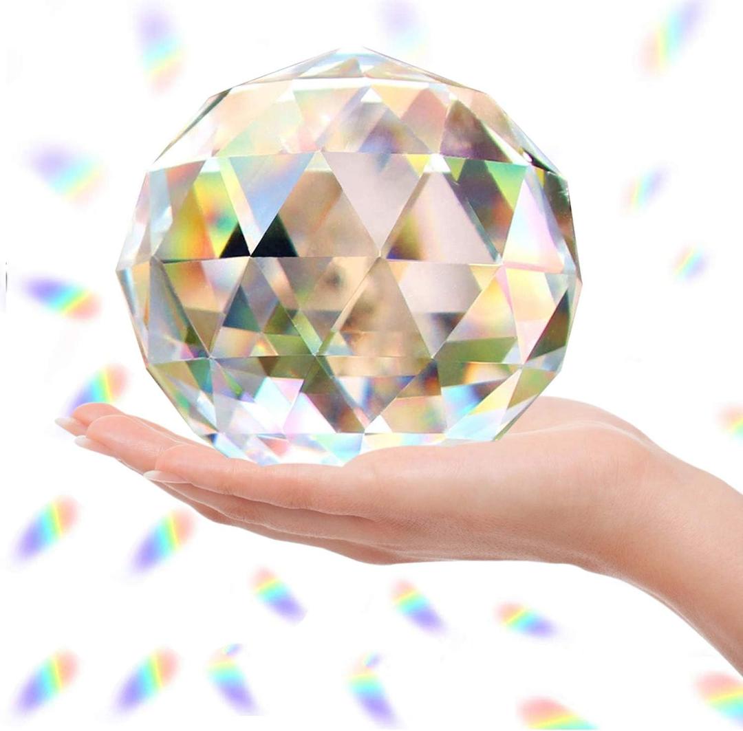Clear Glass Crystal Ball Prism Suncatcher Rainbow Maker, Sphere Faceted Gazing Ball for Window, Feng Shui, Home Office Garden Decoration(100mm/3.94inch)