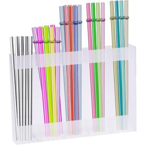 Ortarco Straw Holder Organizer for Cabinet Door, Reusable Tumbler Straw Storage Container, Large Acrylic Sticky Cupboard Door Straw Holder, Kitchen Accessories Container (Transparent)