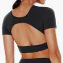 ENERBLOOM Open Back Workout Crop Tops for Women Backless Yoga Shirts Gym Short Sleeve Mild Support Compression Tee with Bra L