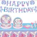 92Pcs Mermaid Birthday Party Decoration Set, Mermaid Party Supplies Including Banners, Plates, Cutlery, Tablecloths, Ocean Themed Birthday Party Decorations