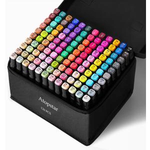ATOPSTAR 120 Colors Alcohol Markers Artist Drawing Art Markers for Kids Dual Tip Markers for Adult Coloring Painting Supplies Perfect for Gift(120 Black Shell)