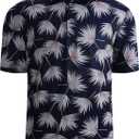 Alex Vando Mens Golf Shirt Moisture Wicking Quick-Dry Print Performance Polo Shirts for Men (Large, White Palm Leaves)