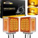 Partsam LED Pedestal Lights Amber/Amber Double Face 39 LED Turn Signal Lights Stud Mount Fender Lights Side Marker Lights for Heavy Truck Trailer Freightliner Peterbilt Mack Western Star