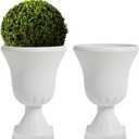 Worth Garden 2-Pack Plastic Urn Planters - 22'' Tall Round Classic Resin Flower Pots Pure White Traditional Large Plant Pots for Front Porch Patio Deck Wedding Decoration Pot - Indoor & Outdoor, 15'' Dia. x 22'' H