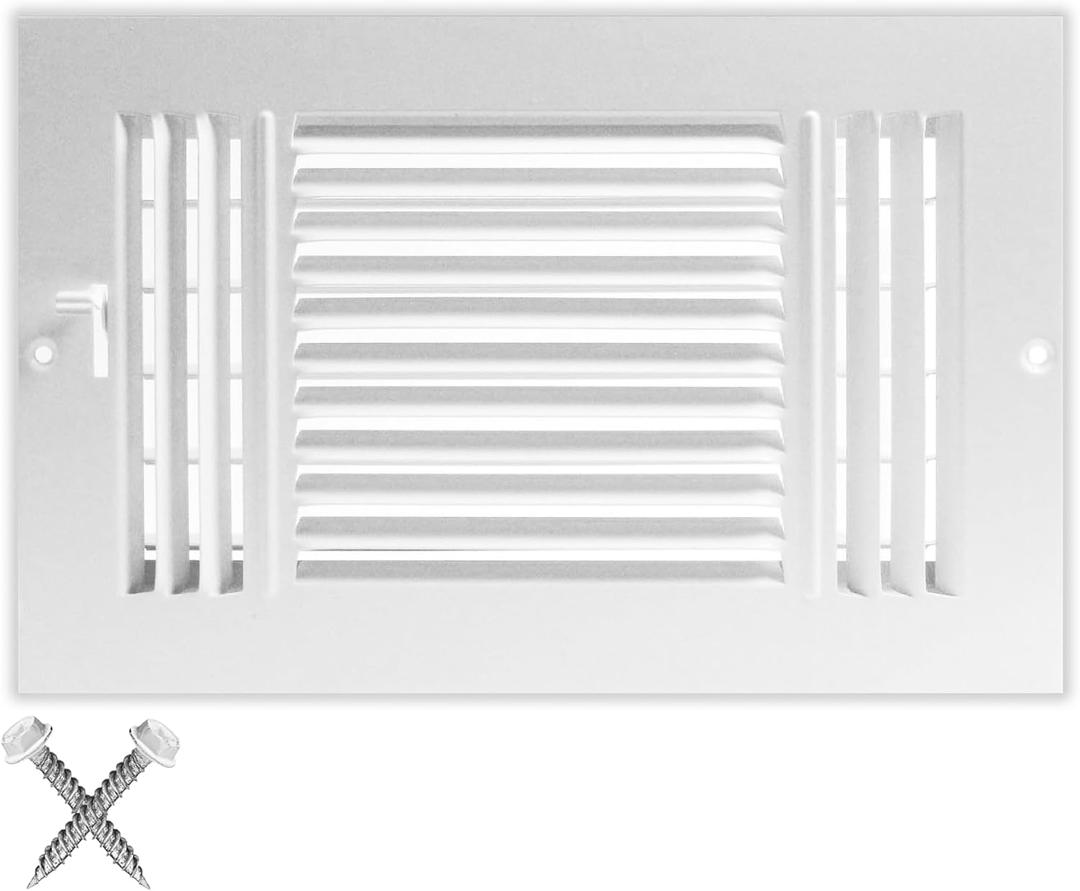 HVAC Premium 8x6 Duct Opening 3-Way AIR Supply Grille - Vent Cover & Diffuser - Flat Stamped Face - White [Outer Dimensions: 9.75"w X 7.75"h]
