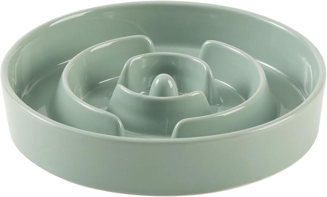 8.2inch Ceramic Slow Feeder Dog Bowl for Medium and Large Breed, Puzzle Dog Food Dish, Anti-Gulping, Pet Slow Feeder, Stop Bloat, Preventing Choking (Single Bowl-Light Green) (1 x Light Green - A)
