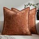 DEZENE Pack of 2 Burnt Orange Fall Decorative Throw Pillow Covers 20x20 Cozy Soft Chenille Boho Accent Vintage Farmhouse Square Couch Pillow Covers for Home Decor Bed Sofa Living Room