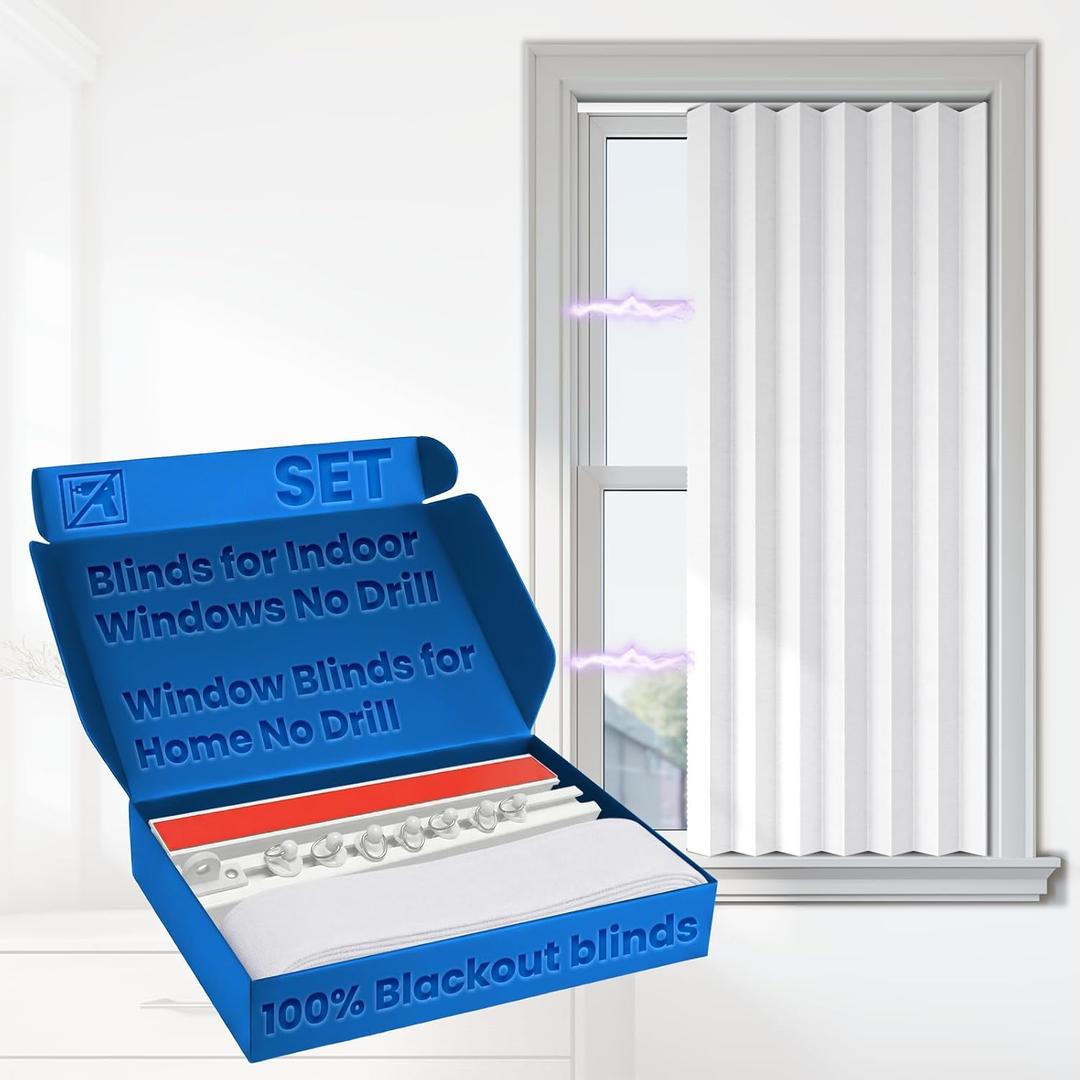 Window Shades No Drill, Include Adhesive Track (White, 1 Panel, W42 x L60 inch) for Bedroom, Living Room, Kitchen, Bathroom, Home Office