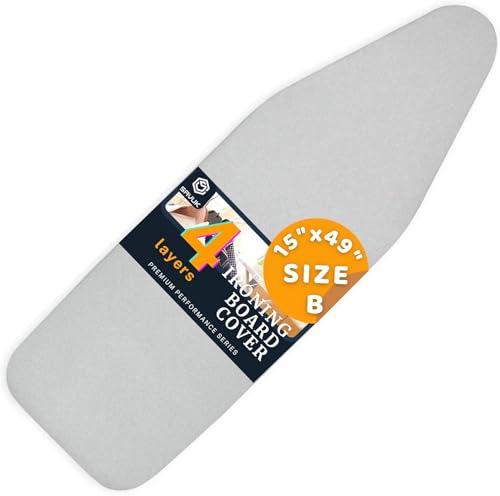Ironing Board Cover and Pad with Standart Size 15x49, Adjustable Elastic Edge Fit, Extra Thick Padding, Heat Reflective, Non Stick Scorch and Stain Resistant, Easy Installation