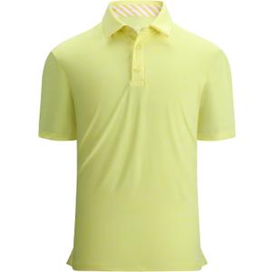 Alex Vando Mens Golf Shirt Moisture Wicking Quick-Dry Short Sleeve Casual Polo Shirts for Men (Yellow, XL)