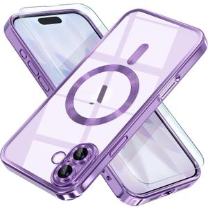 Misea Magnetic for iPhone 17 Case Compatible with MagSafe [Never Yellowing] [Military Grade Drop Protection] Full Camera Lens Protector Plating Soft Clear Phone Case for Women, Lavender Purple