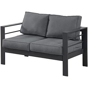 Wisteria Lane Patio Furniture Aluminum Loveseat, All-Weather Outdoor 2 Seats Sofa Couch, Gray Metal Chair with Dark Grey Cushions