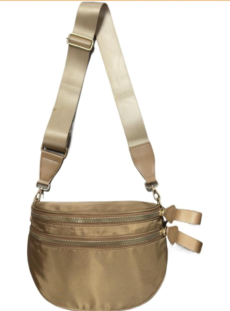 Dopamine and Bold Pattern Nylon Bum Bag for Women with Adjustable Strap, Spacious Crossbody Bag, Daily and Travel Use (Pure brown,One Size)