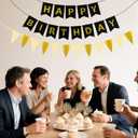Black Gold Happy Birthday Banner - 20PCS Gold Fireworks Shape Cupcake Decoration Sparkling Party Decoration for Children or Adults Birthday Party Or Celebration