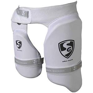SG Ultimate Combo Thigh Guard | White | Men RH | Polyester | Men | Customised Adjustment | Thigh & Inner Thigh Guard | Comfort-Fit Elasticated Straps | Fully Adjustable | Secure Fit