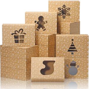 3 x COTOPHER 12Pcs Christmas Cookie Boxes with Window, 8x6x2.5 inch Brown Bakery Boxes for Gift Giving, Brown Cake Boxes Holiday Pastries Boxes for Cakes Muffins Donuts Chocolate Strawberries