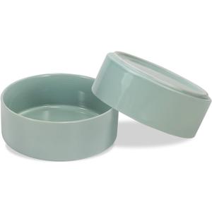 Ceramic Set of 2 Cat Bowls, Food and Water Bowls for Cats, Kitty, 2pcs Cat Dishes, Pet Feeder(5.1inch, 2 x Light Green Bowls)