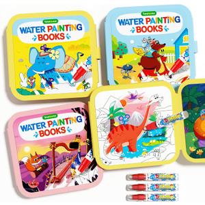 Timetome Reusable Water Painting Books for Kids 3-Pack Magic Water Reveal Coloring Books with Water Pens (Fairy Tale, Animal & Dinosaur) No-Mess Coloring & Reusable Fun Travel Activity for Ages 36