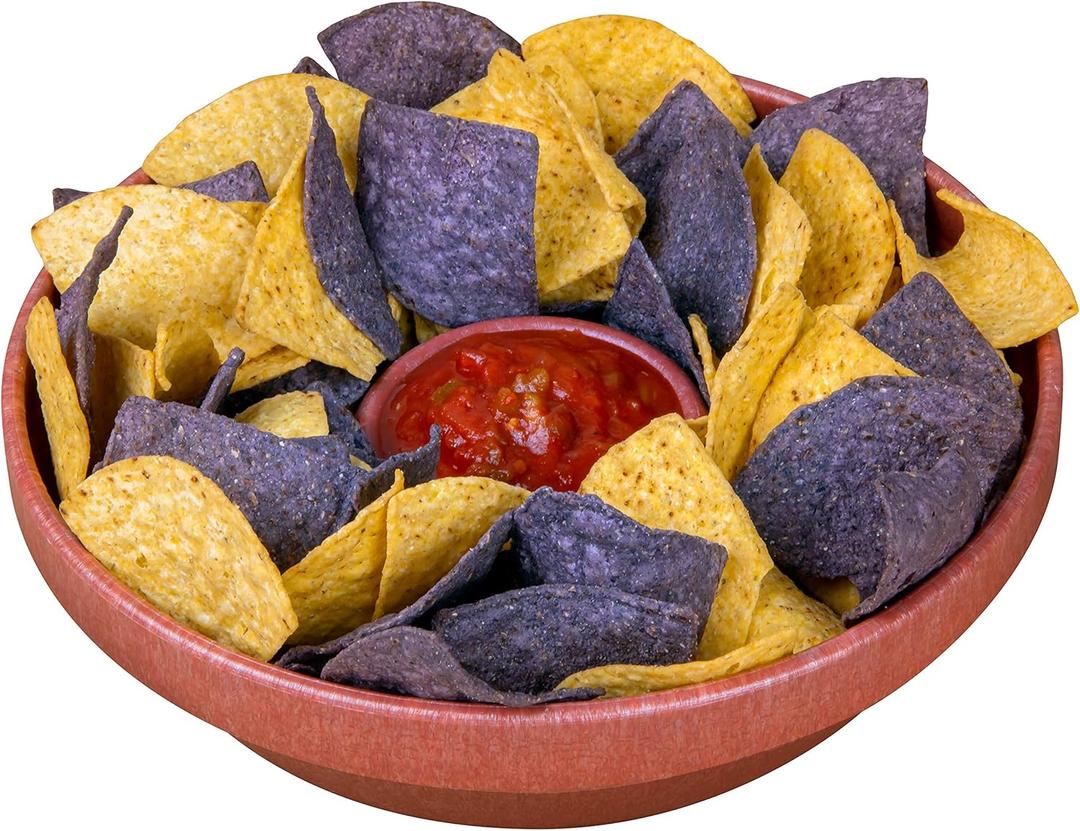 Nostalgia Taco Tuesday 10-Inch Tortilla Chip & Salsa Bowl, Perfect For Potato Chips, Pretzels, Veggies, Ranch, Guacamole, Dips, Hummus, Brown