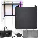 AxcessAbles Portable DJ Facade Booth with Carry Case – 40" x 20" Tabletop, Steel Frame, and Black & White Scrims | White DJ Table | Event Booth (ES-01XBW)