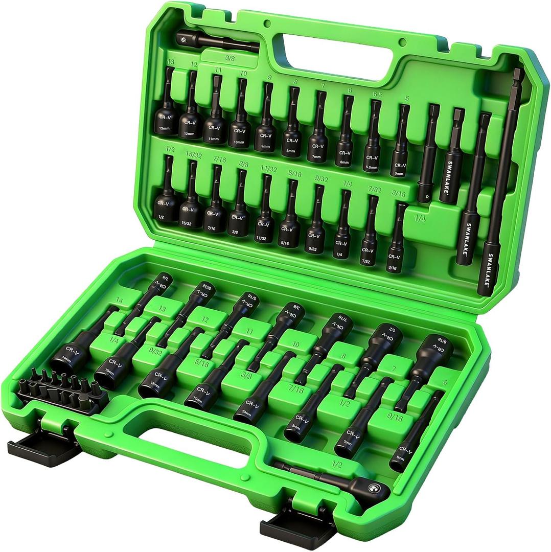 55-Piece Magnetic Nut Driver Set, Metric & SAE 1/4" Hex Shank, Impact Socket Adapters, Snappy Driver Bits, Drill Bit Extension, 14PCS Screwdriver Bit Set
