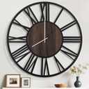 32" Extra Large Wall Clock, Silent Rustic Metal Wood Face Decorative Clock, Battery Operated Farmhouse Modern Oversized Wall Clocks for Living Room, Bedroom, Kitchen, Office, Home Decor (Dark Brown - Roman Numbers)