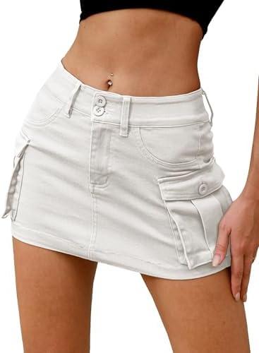 ELLEVEN High Stretchy Denim Cargo Skort for Women, High Waist, Casual Mini Y2K Jean Skirt Shorts with Pockets, XL