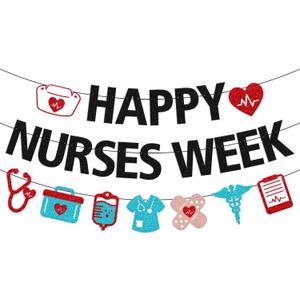 Happy Nurses Week Banner Thank You Nurses We Appreciate You Party Decoration for Doctor Medical Hospital Office Nursing School Grad Party Supplies(Black)