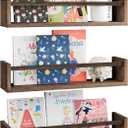 Fixwal Nursery Book Shelves, 16.5 Inch Floating Bookshelves for Wall Set of 3, Baby Nursery Decor, Solid Wood Wall Mounted Shelves for Books, Toys and Decor Storage (Brown)