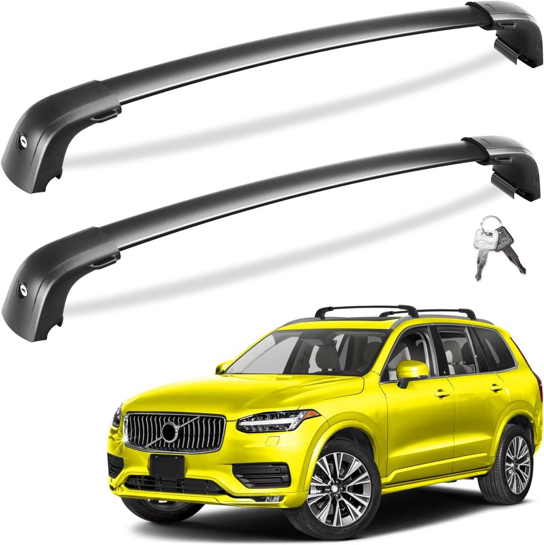 Tuyoung Roof Rack Cross Bars Compatible with Volvo XC90 XC-90 2016-2026, 220lbs Lockable Heavy Duty Aluminum Roof Rails Crossbars Cargo Bars Canoe Snowboard Rooftop Black Carrier Luggage