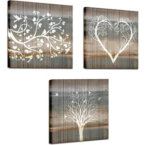 Biuteawal 3 Pieces Abstract Tree Wall Art Rustic Forest Landscape Picture Prints Teal and Brown Painting Vintage Artwork Home Farmhouse Bathroom Bedroom Decor Stretched and Framed Ready to Hang