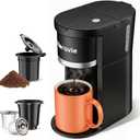 Horavie Small Single Serve Coffee Maker, Fast Brew One Cup Coffee Machine for K Cup and Grounds, 6 to 12 oz. Brew Sizes, Pod Coffee Maker with Descaling Reminder and Viewing Tank, Black (9.45 Inches)