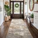 4x10 Washable Kitchen Runner Rug: Modern Abstract Wide Runners for Hallway Soft Non Slip Rugs with Rubber Backing Low Pile Thin Carpet for Entryway Bedroom Bathroom Laundry Indoor(Brown/Brick,4x10)