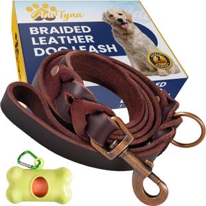 Heavy-Duty Leather Dog Leash 5.6 ft - Soft & Strong Training Dog Leashes for Small, and Medium Breeds (Brown, 5.6 ft x 5/8")
