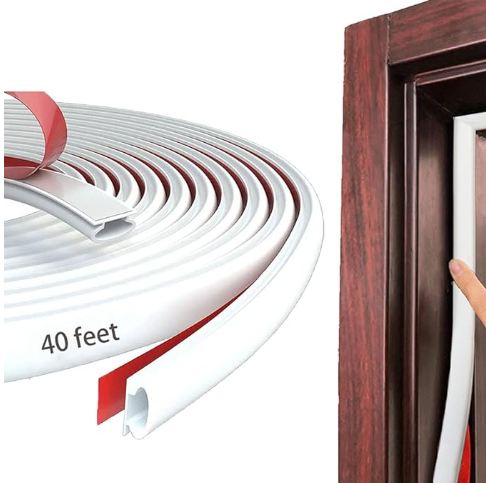 White Rubber Weather Stripping Door Seal Strip, D Shape Door Weather Seal Strip, Self-Adhesive Soundproofing Frame Insulation Tape for Doors Frame/Window Seal,Blocks Cold Drafts Noise